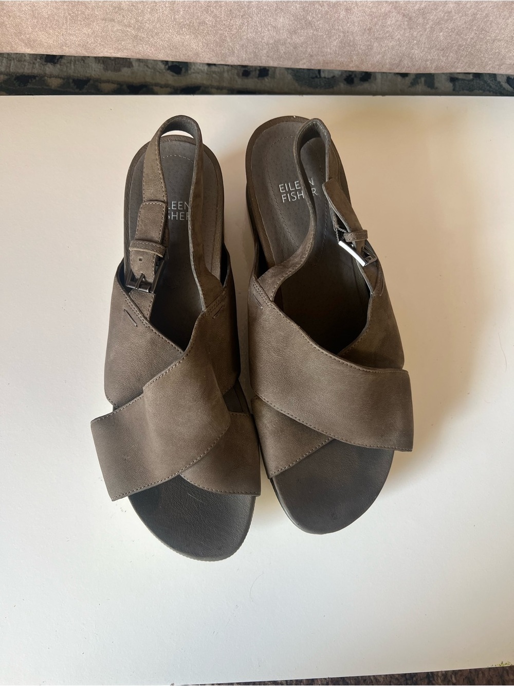 Eileen Fisher Taupe Crisscross Slingback Sandals